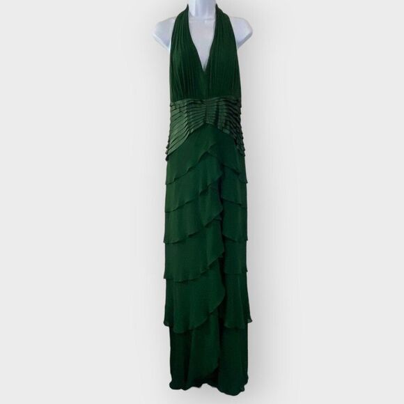 Vintage Tadashi Shoji Maxi Tiered Dress | Green | Silk | Formal | READ - Picture 1 of 15